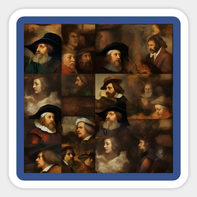 Rembrandt Paintings Mashup Sticker by Grassroots Green